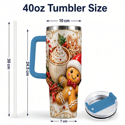 #pl[40oz|Blue] Gingerbread Cocoa 40oz Tumbler with Handle, Christmas Travel Cup
