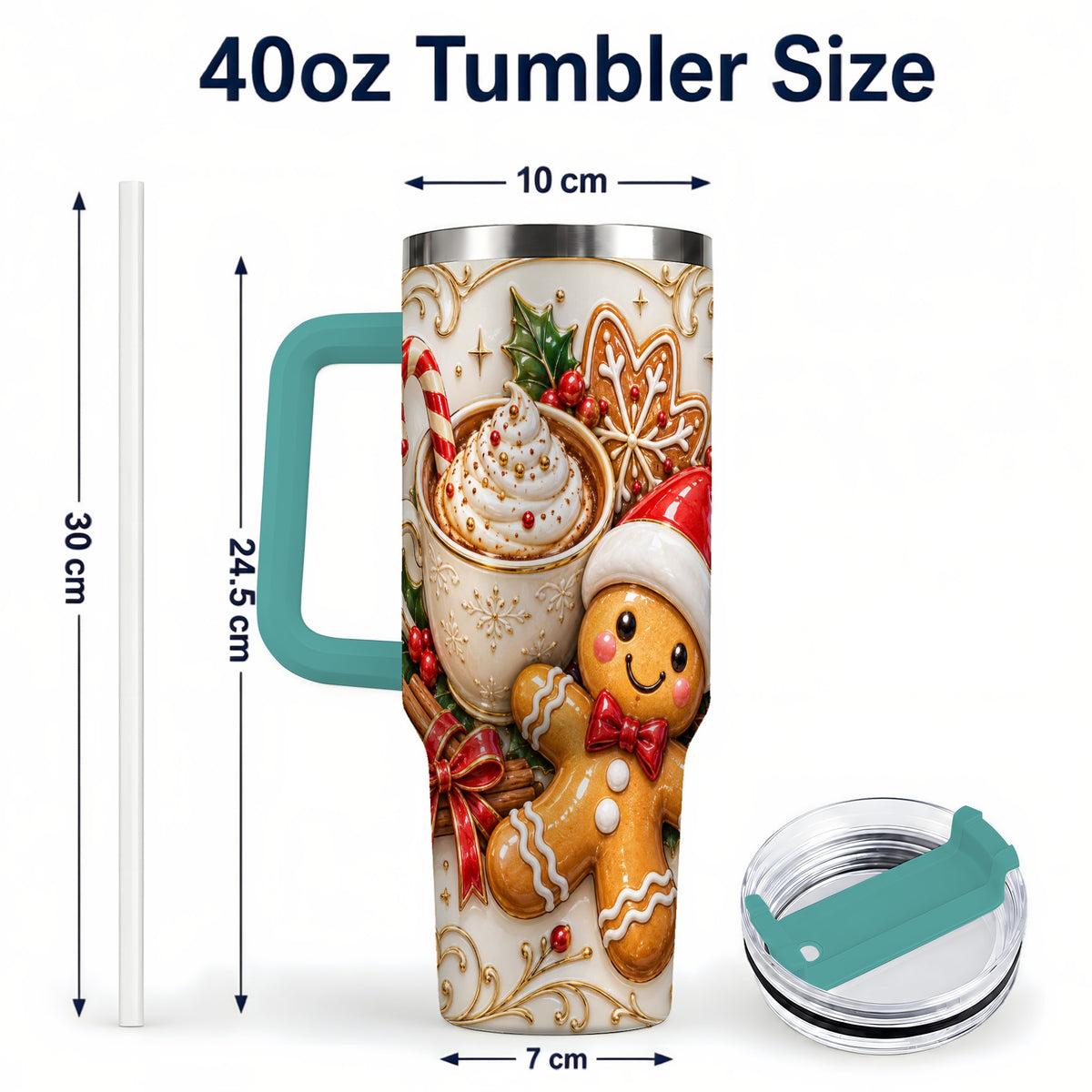 #pl[40oz|Green] Gingerbread Cocoa 40oz Tumbler with Handle, Christmas Travel Cup