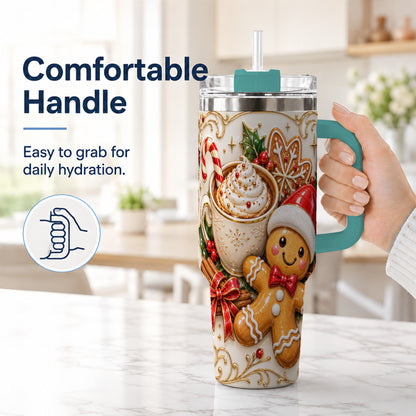 #pl[40oz|Green] Gingerbread Cocoa 40oz Tumbler with Handle, Christmas Travel Cup