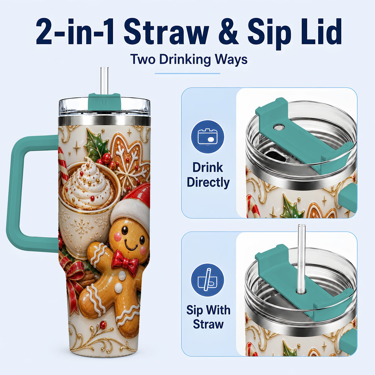 #pl[40oz|Green] Gingerbread Cocoa 40oz Tumbler with Handle, Christmas Travel Cup
