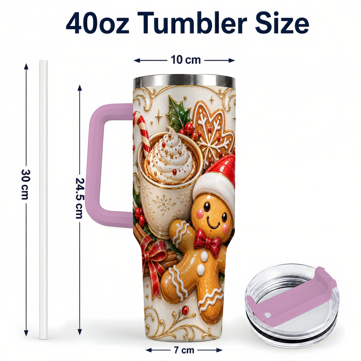 #pl[40oz|Pink] Gingerbread Cocoa 40oz Tumbler with Handle, Christmas Travel Cup