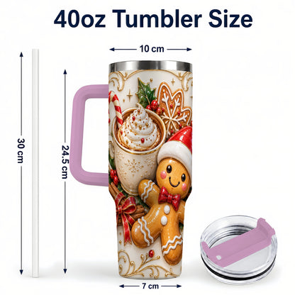 #pl[40oz|Pink] Gingerbread Cocoa 40oz Tumbler with Handle, Christmas Travel Cup