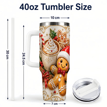 #pl[40oz|White] Gingerbread Cocoa 40oz Tumbler with Handle, Christmas Travel Cup