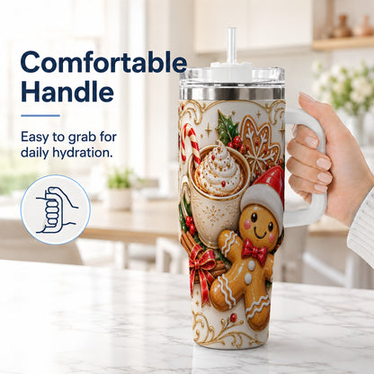 #pl[40oz|White] Gingerbread Cocoa 40oz Tumbler with Handle, Christmas Travel Cup