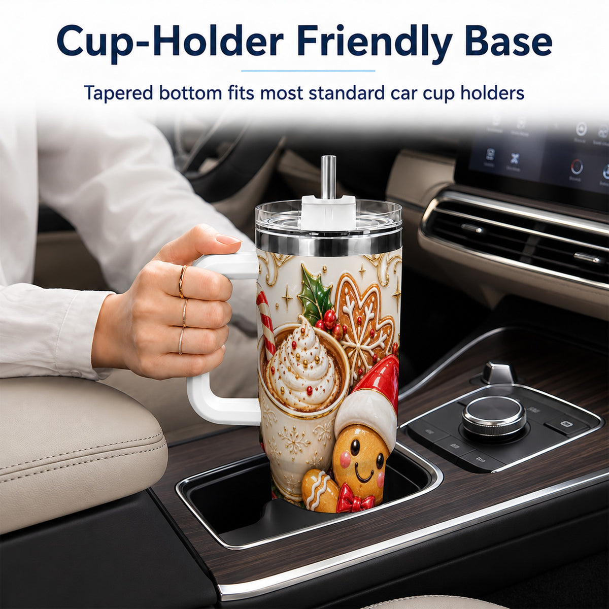 Gingerbread Cocoa 40oz Tumbler with Handle, Christmas Travel Cup