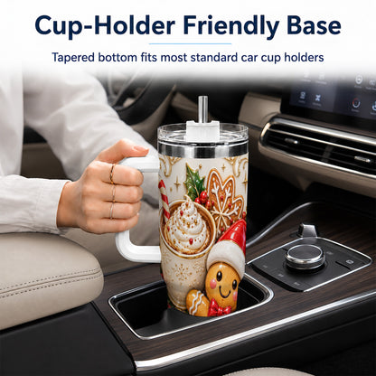 Gingerbread Cocoa 40oz Tumbler with Handle, Christmas Travel Cup