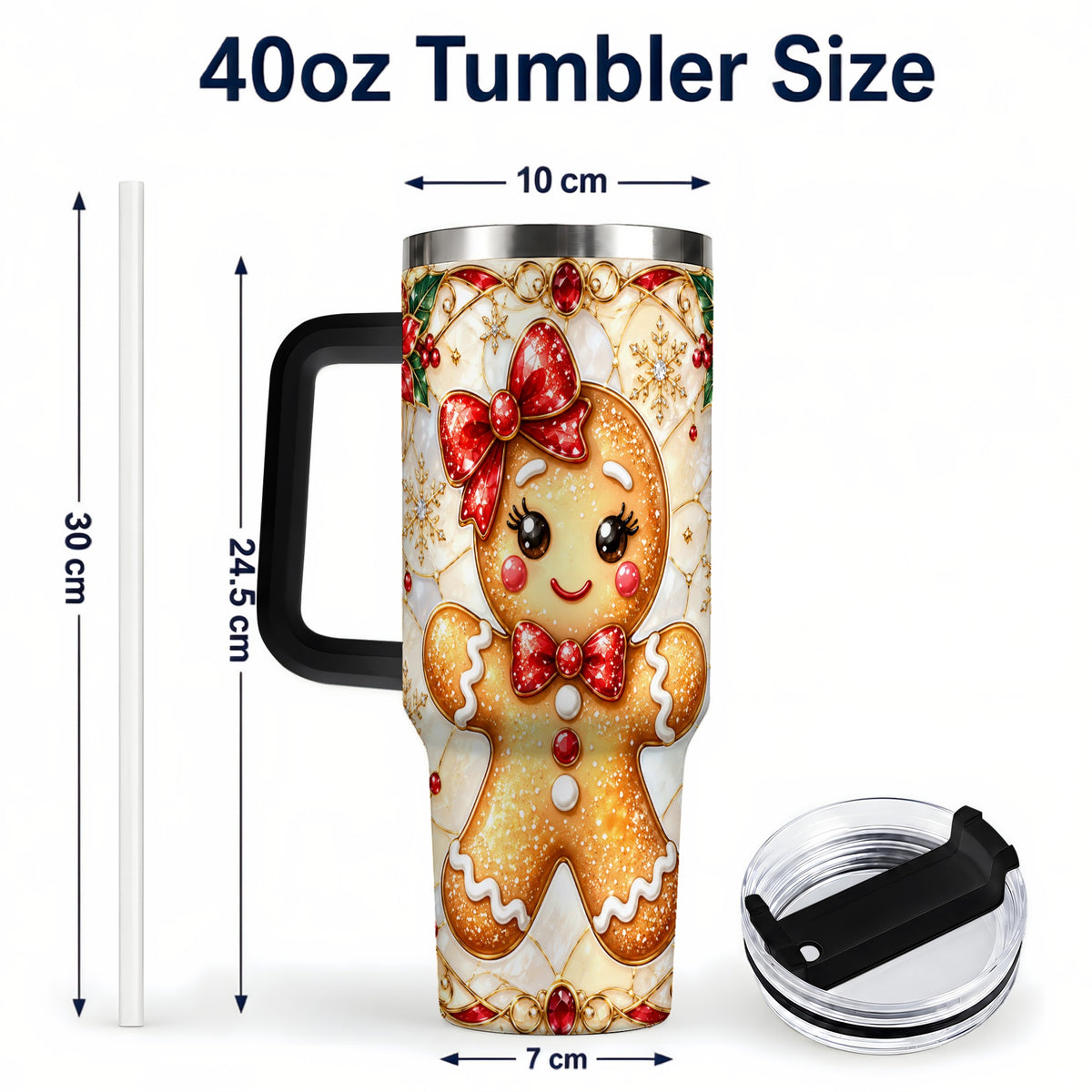 #pl[40oz|Black] Gingerbread Girl 40oz Tumbler with Handle, Christmas Travel Cup