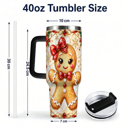 #pl[40oz|Black] Gingerbread Girl 40oz Tumbler with Handle, Christmas Travel Cup