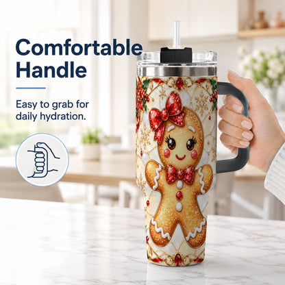 #pl[40oz|Black] Gingerbread Girl 40oz Tumbler with Handle, Christmas Travel Cup