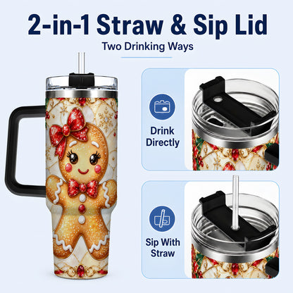 #pl[40oz|Black] Gingerbread Girl 40oz Tumbler with Handle, Christmas Travel Cup
