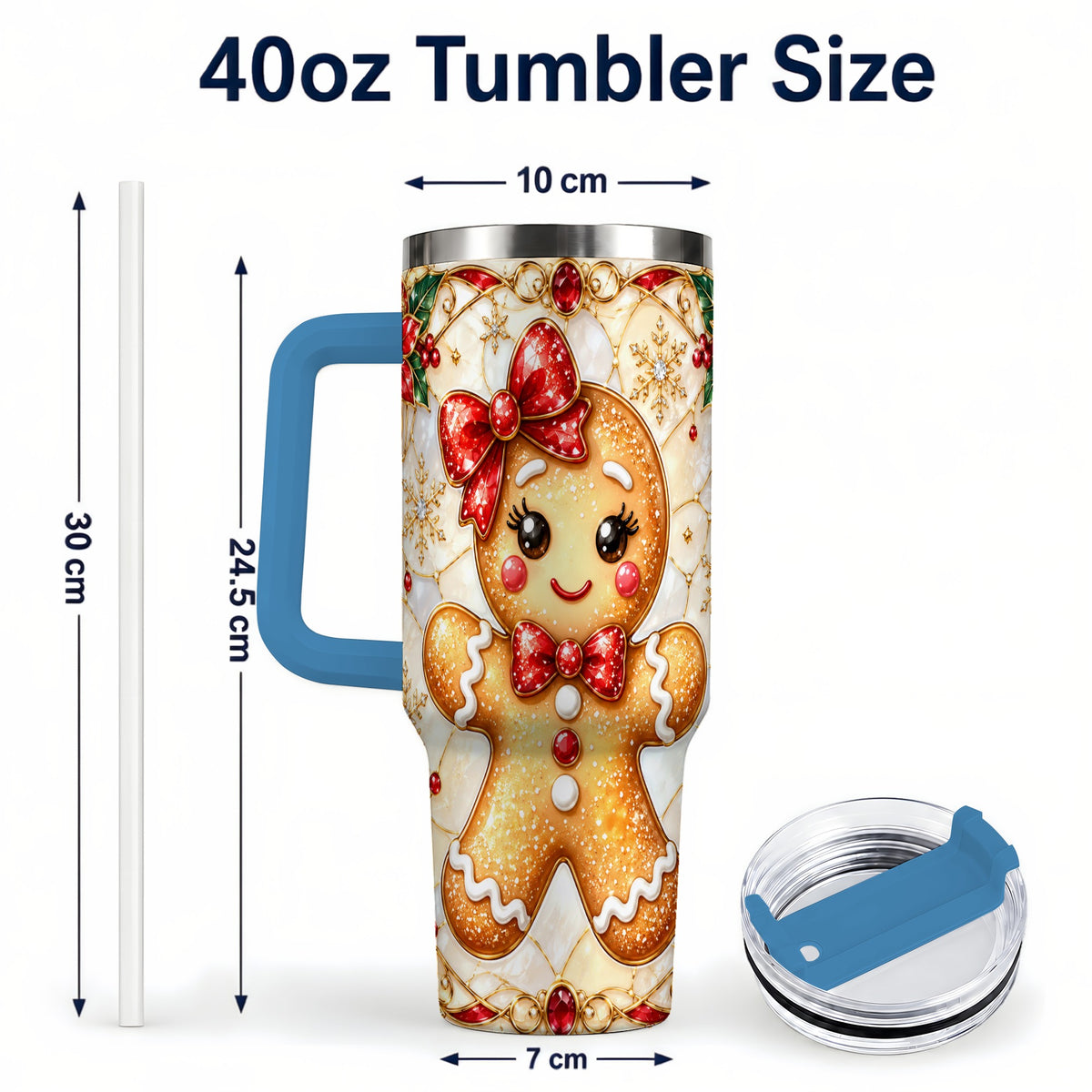 #pl[40oz|Blue] Gingerbread Girl 40oz Tumbler with Handle, Christmas Travel Cup