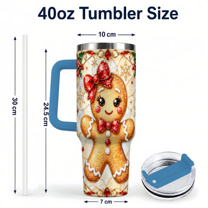 #pl[40oz|Blue] Gingerbread Girl 40oz Tumbler with Handle, Christmas Travel Cup