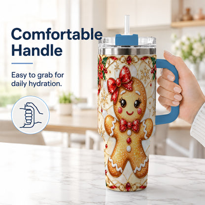 #pl[40oz|Blue] Gingerbread Girl 40oz Tumbler with Handle, Christmas Travel Cup