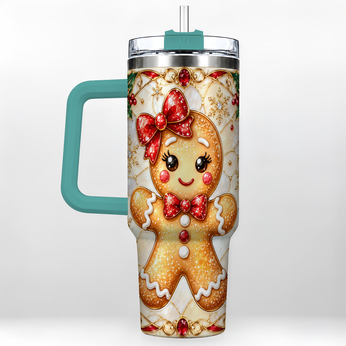 #pl[40oz|Green] Gingerbread Girl 40oz Tumbler with Handle, Christmas Travel Cup