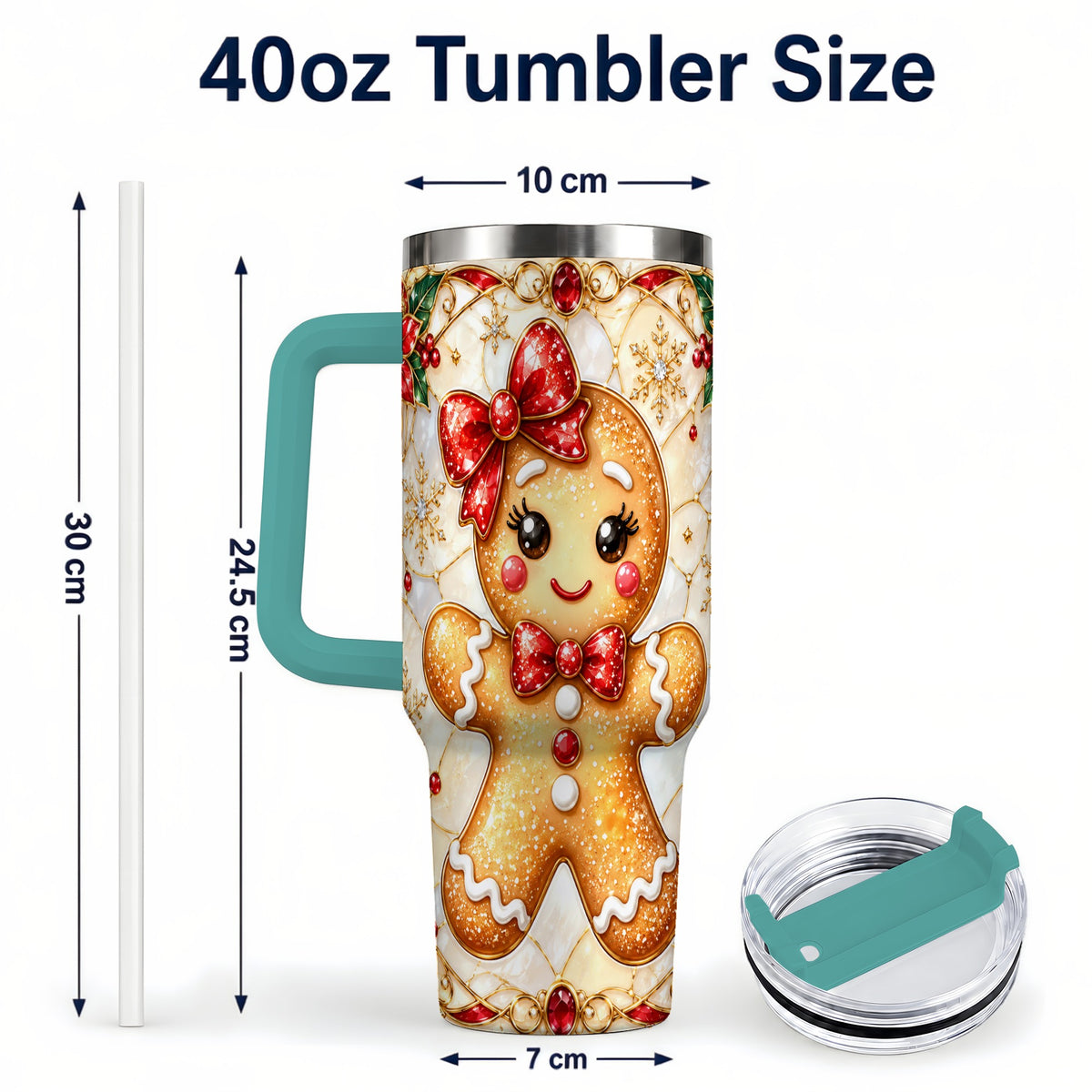 #pl[40oz|Green] Gingerbread Girl 40oz Tumbler with Handle, Christmas Travel Cup