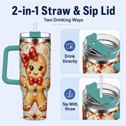#pl[40oz|Green] Gingerbread Girl 40oz Tumbler with Handle, Christmas Travel Cup