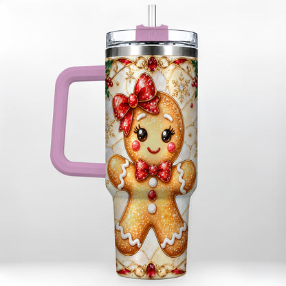 #pl[40oz|Pink] Gingerbread Girl 40oz Tumbler with Handle, Christmas Travel Cup