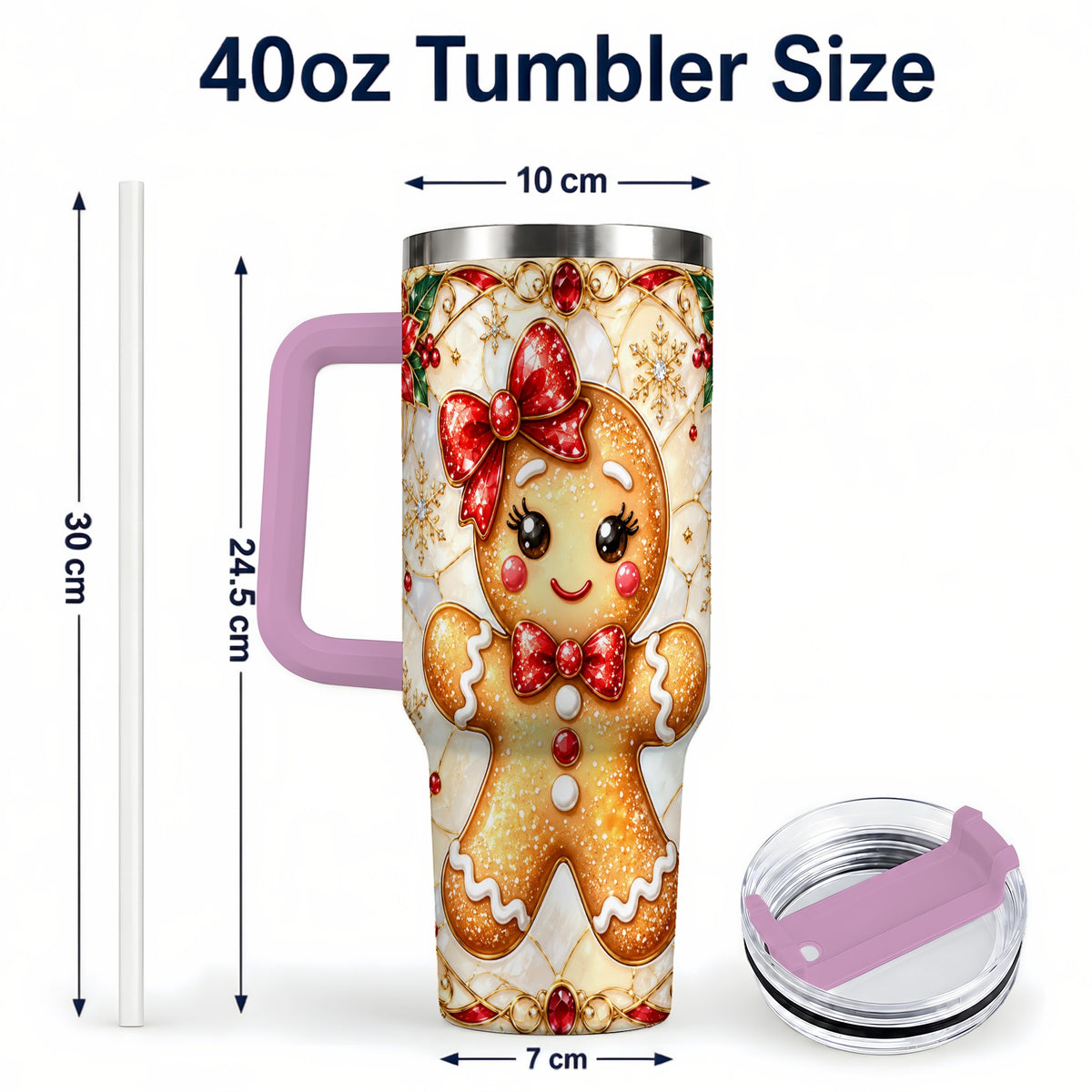 #pl[40oz|Pink] Gingerbread Girl 40oz Tumbler with Handle, Christmas Travel Cup