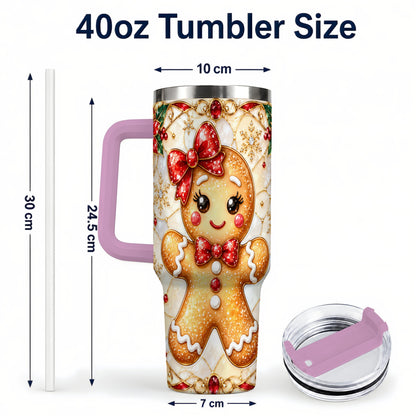 #pl[40oz|Pink] Gingerbread Girl 40oz Tumbler with Handle, Christmas Travel Cup