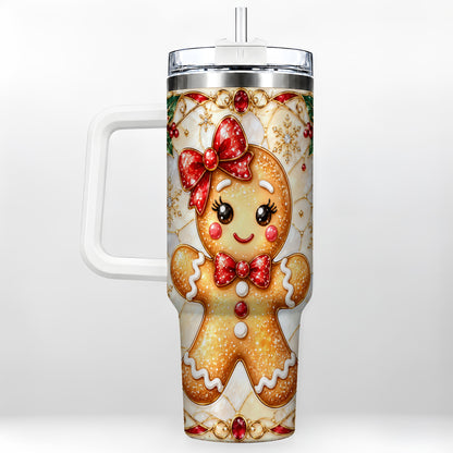 Gingerbread Girl 40oz Tumbler with Handle, Christmas Travel Cup