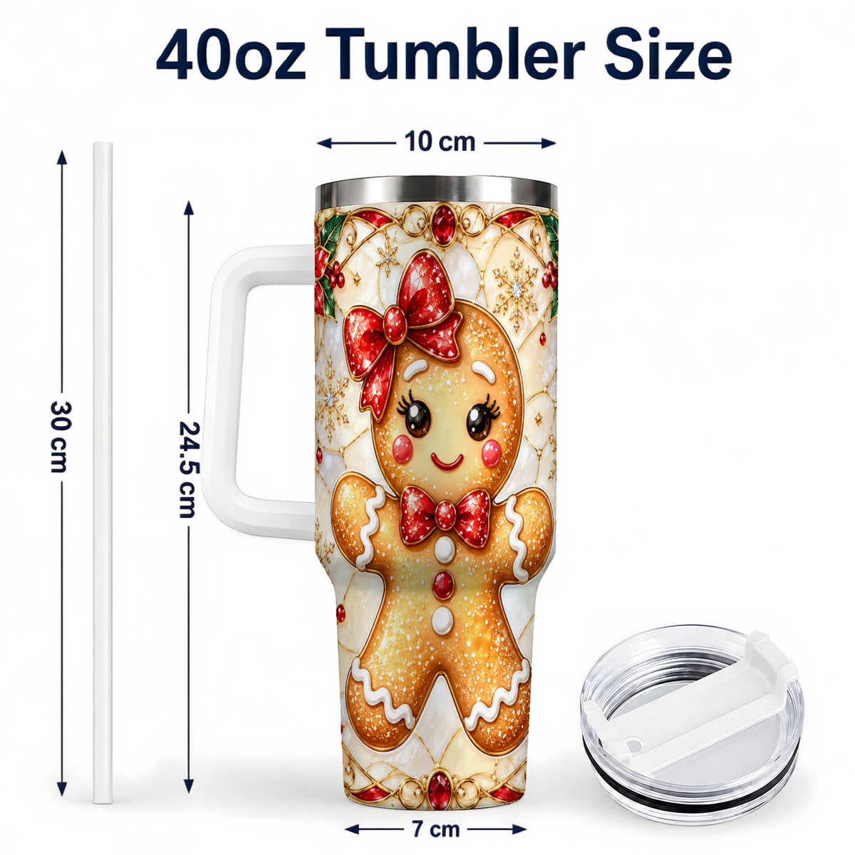 #pl[40oz|White] Gingerbread Girl 40oz Tumbler with Handle, Christmas Travel Cup