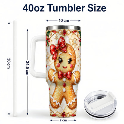 #pl[40oz|White] Gingerbread Girl 40oz Tumbler with Handle, Christmas Travel Cup