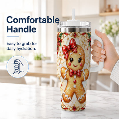 #pl[40oz|White] Gingerbread Girl 40oz Tumbler with Handle, Christmas Travel Cup