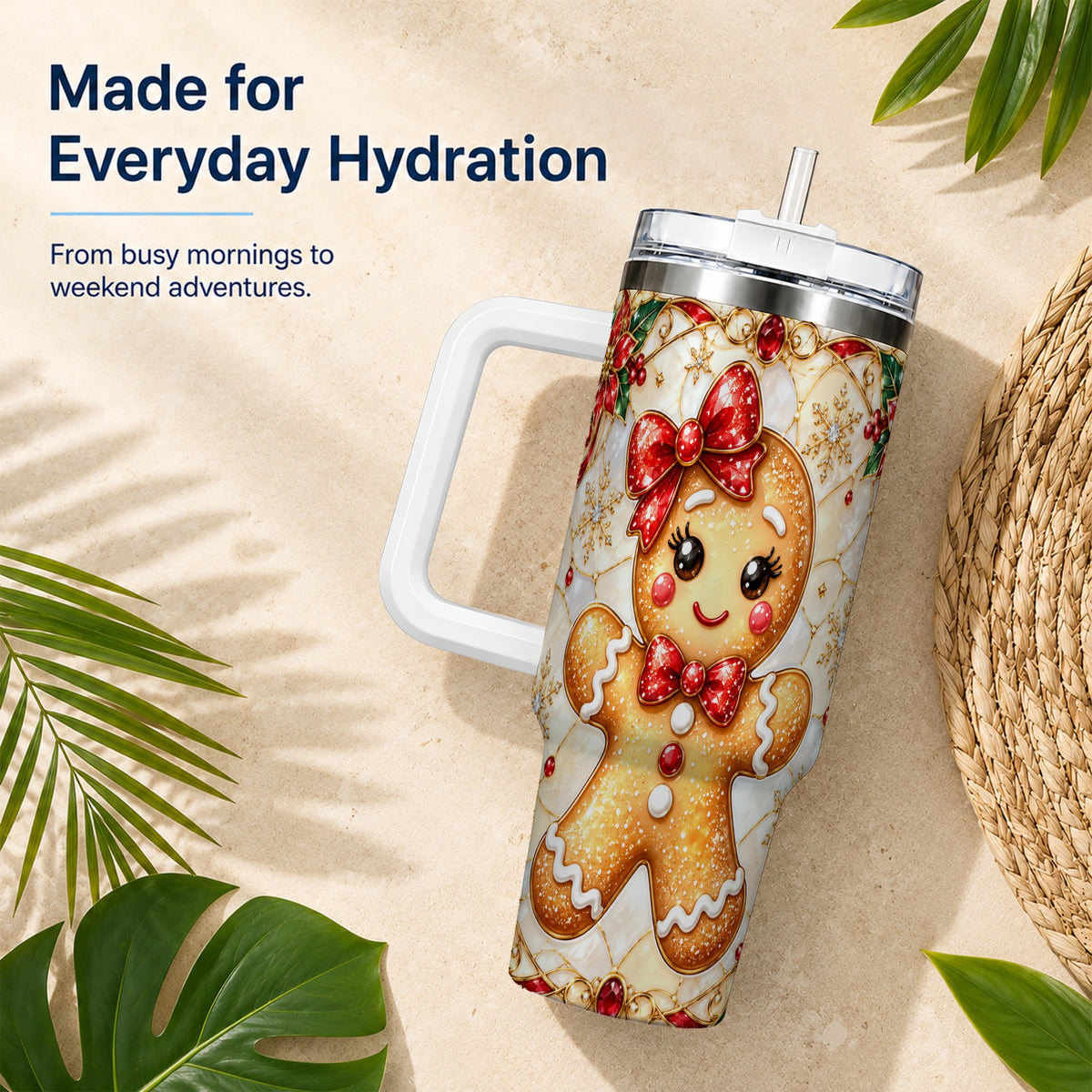 Gingerbread Girl 40oz Tumbler with Handle, Christmas Travel Cup