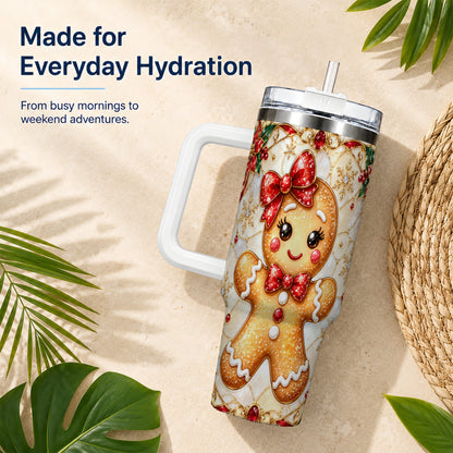 Gingerbread Girl 40oz Tumbler with Handle, Christmas Travel Cup
