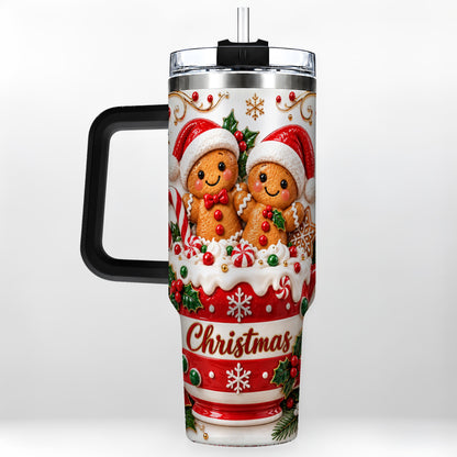 #pl[40oz|Black] Gingerbread Couple 40oz Tumbler with Handle, Christmas Travel Cup