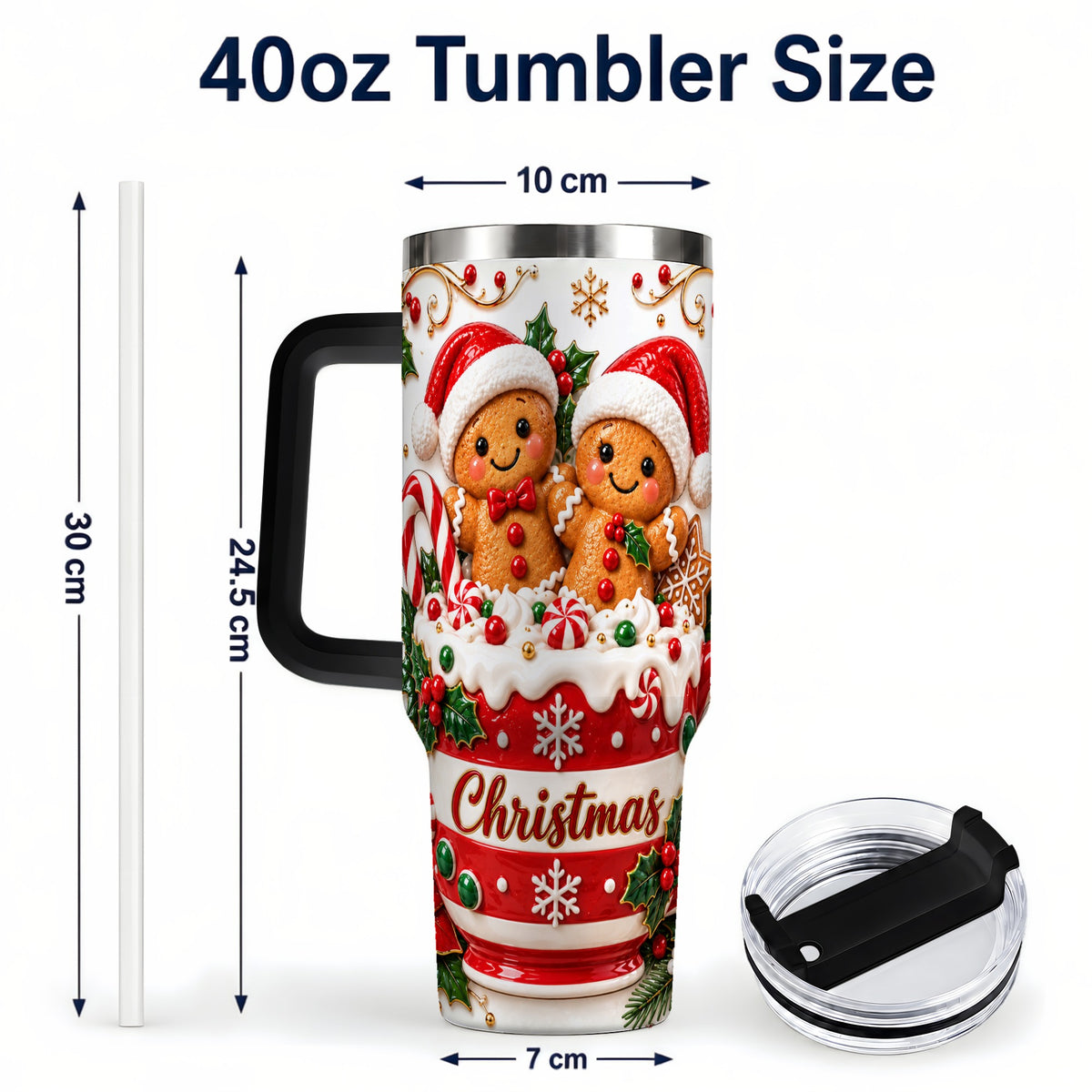 #pl[40oz|Black] Gingerbread Couple 40oz Tumbler with Handle, Christmas Travel Cup