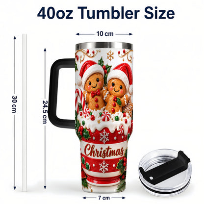 #pl[40oz|Black] Gingerbread Couple 40oz Tumbler with Handle, Christmas Travel Cup
