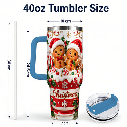 #pl[40oz|Blue] Gingerbread Couple 40oz Tumbler with Handle, Christmas Travel Cup