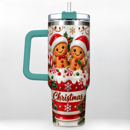 #pl[40oz|Green] Gingerbread Couple 40oz Tumbler with Handle, Christmas Travel Cup