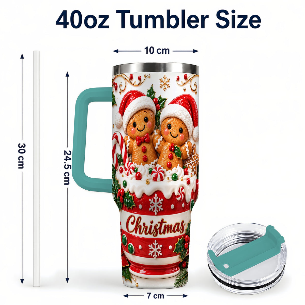 #pl[40oz|Green] Gingerbread Couple 40oz Tumbler with Handle, Christmas Travel Cup