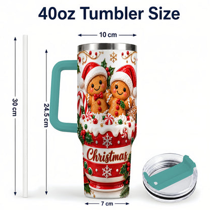 #pl[40oz|Green] Gingerbread Couple 40oz Tumbler with Handle, Christmas Travel Cup