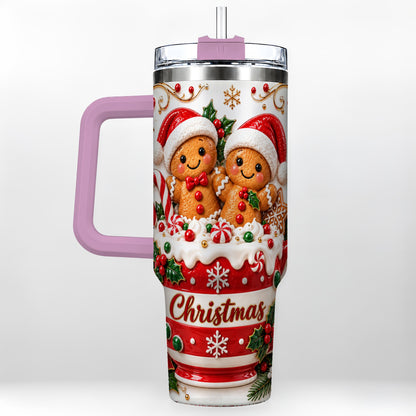 #pl[40oz|Pink] Gingerbread Couple 40oz Tumbler with Handle, Christmas Travel Cup
