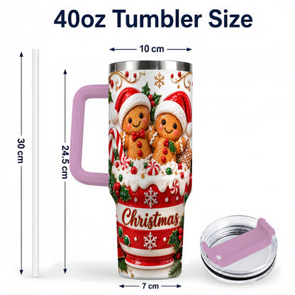 #pl[40oz|Pink] Gingerbread Couple 40oz Tumbler with Handle, Christmas Travel Cup
