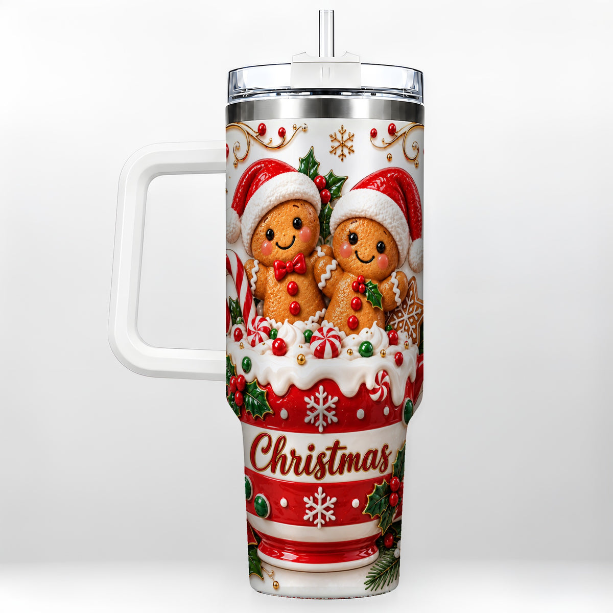 Gingerbread Couple 40oz Tumbler with Handle, Christmas Travel Cup