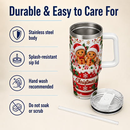 Gingerbread Couple 40oz Tumbler with Handle, Christmas Travel Cup