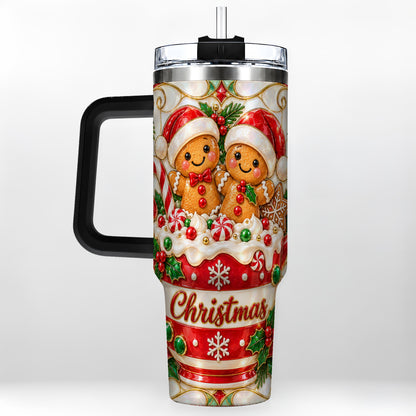 #pl[40oz|Black] Gingerbread Couple 40oz Tumbler with Handle, Stained Glass Style Cup
