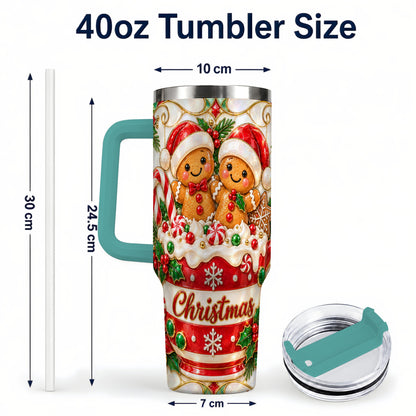 #pl[40oz|Green] Gingerbread Couple 40oz Tumbler with Handle, Stained Glass Style Cup