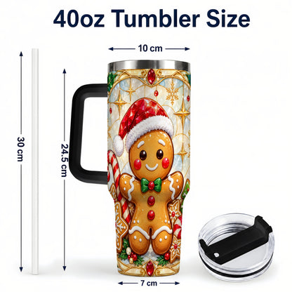 #pl[40oz|Black] Gingerbread Christmas 40oz Tumbler with Handle, Holiday Cookie Travel Cup