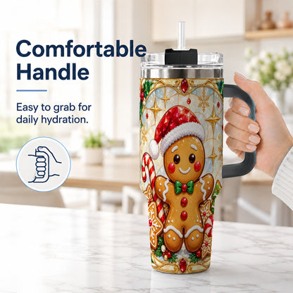 #pl[40oz|Black] Gingerbread Christmas 40oz Tumbler with Handle, Holiday Cookie Travel Cup