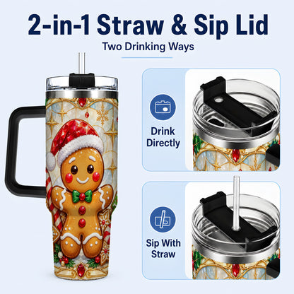 #pl[40oz|Black] Gingerbread Christmas 40oz Tumbler with Handle, Holiday Cookie Travel Cup