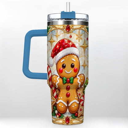 #pl[40oz|Blue] Gingerbread Christmas 40oz Tumbler with Handle, Holiday Cookie Travel Cup
