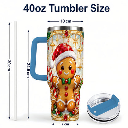 #pl[40oz|Blue] Gingerbread Christmas 40oz Tumbler with Handle, Holiday Cookie Travel Cup