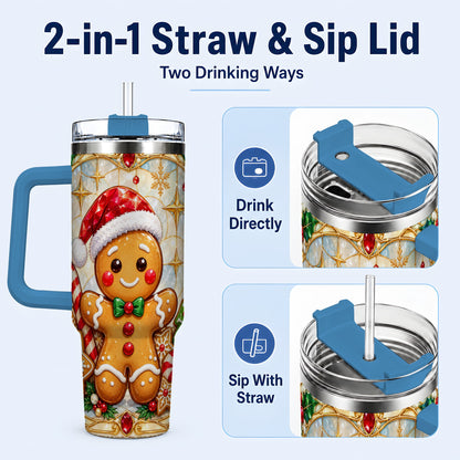 #pl[40oz|Blue] Gingerbread Christmas 40oz Tumbler with Handle, Holiday Cookie Travel Cup