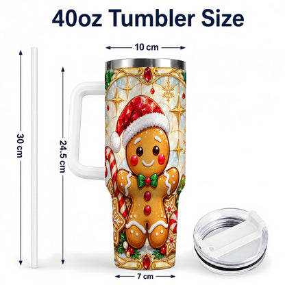 #pl[40oz|White] Gingerbread Christmas 40oz Tumbler with Handle, Holiday Cookie Travel Cup