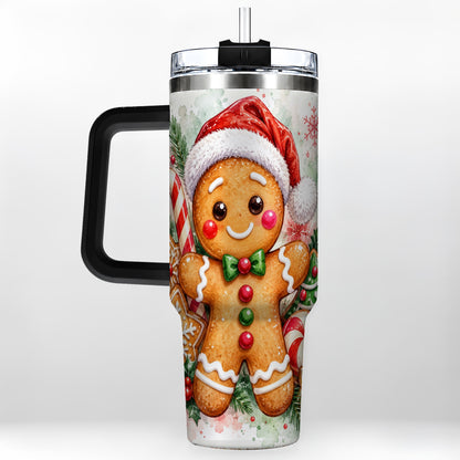 #pl[40oz|Black] Watercolor Gingerbread 40oz Tumbler with Handle, Christmas Travel Cup